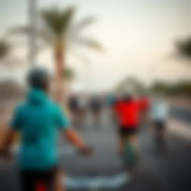Community members gathering at Al Hudayriat Cycle Track for a fitness event