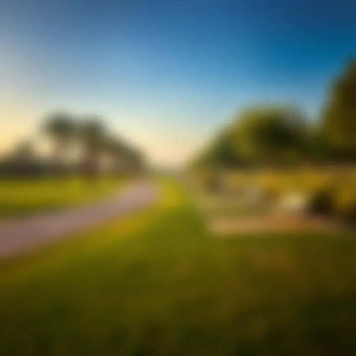 Peaceful walking paths and benches within the park