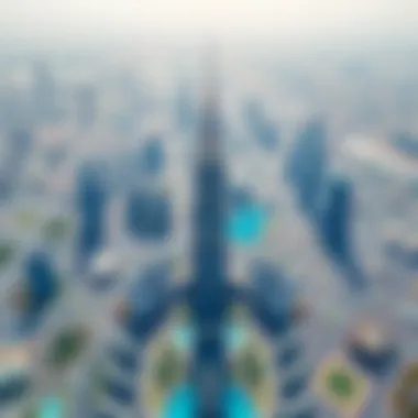 Aerial View of Baniyas Tower Aerial view of Baniyas Tower highlighting its integration in Dubai skyline
