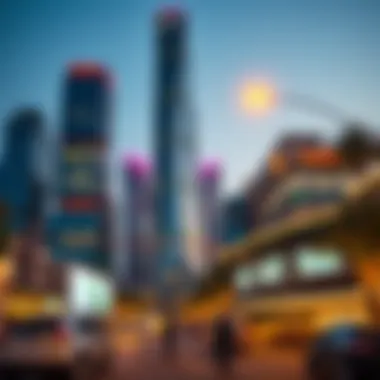 Baniyas Tower and City Life Baniyas Tower surrounded by bustling city life and modern amenities