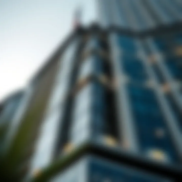 Close-up of architectural details of Baniyas Tower's facade