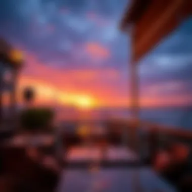 Stunning sunset view from a café terrace, highlighting the vibrant atmosphere