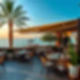 Tranquil café setting with outdoor seating overlooking the beach