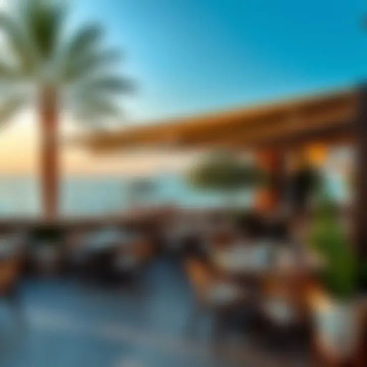 Tranquil café setting with outdoor seating overlooking the beach