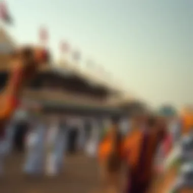A panoramic view of the bustling Dubai camel racing festival.