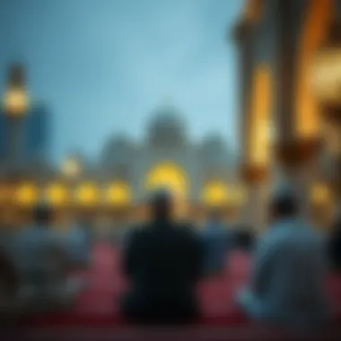 Muslims engaged in prayer at a mosque during Ramadan