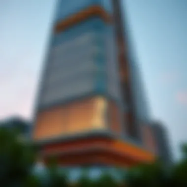 The stunning facade of the Cricket Tower showcasing its architectural brilliance