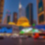 A vibrant cityscape of Dubai showcasing modern architecture and cultural diversity