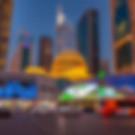 A vibrant cityscape of Dubai showcasing modern architecture and cultural diversity