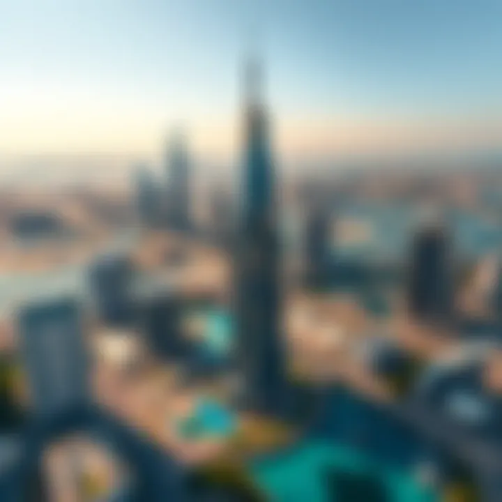 Aerial view of Dubai featuring the Exchange Tower and its strategic location