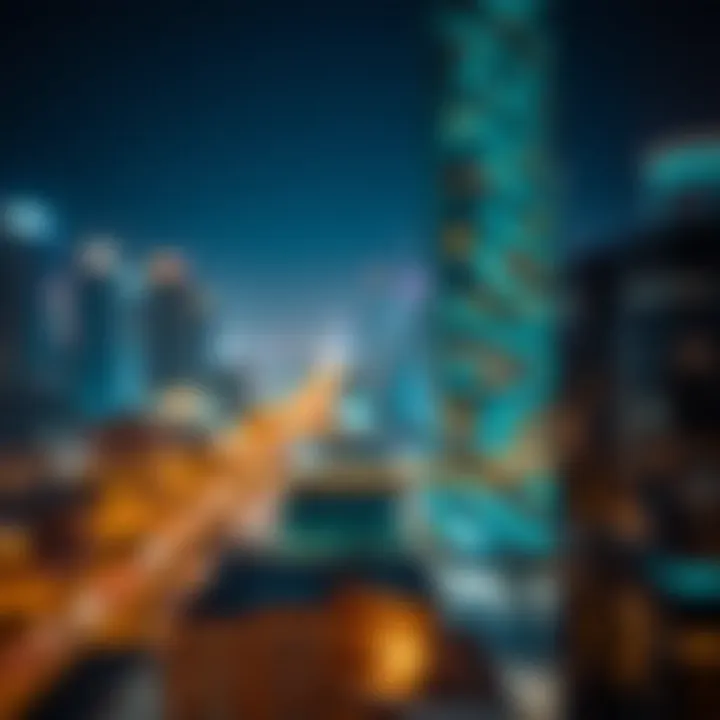 Night view of the Exchange Tower with vibrant city lights reflecting its urban lifestyle