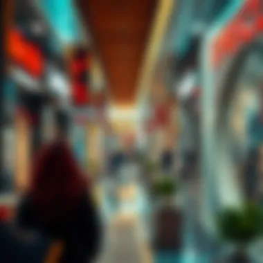 Shoppers exploring an affordable mall filled with shops and discounts