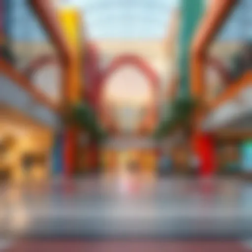 A vibrant view of a budget-friendly mall in Dubai showcasing its unique architecture