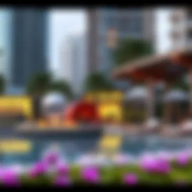 Close-up of amenities surrounding Al Mas Tower