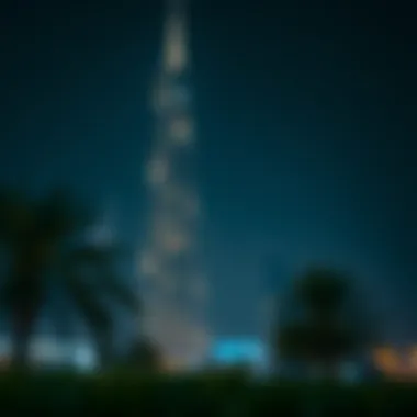 Night view showcasing Al Mas Tower's illuminated facade