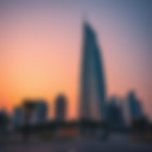 Stunning view of Al Ameer Tower against a sunset backdrop