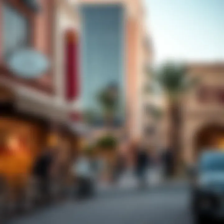 Vibrant street life in Aya Wafi City featuring cafes and boutiques