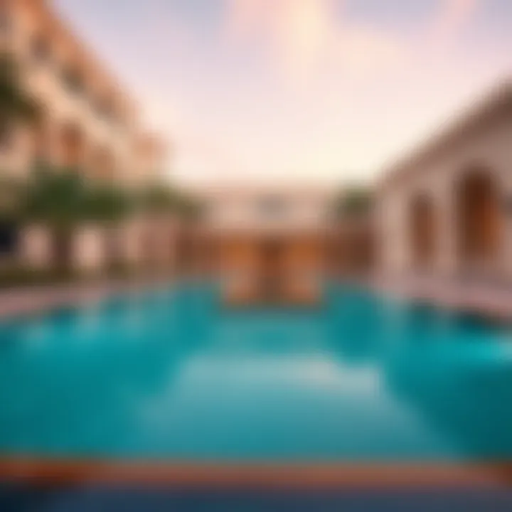 Lavish pool area surrounded by Bulgari Mansions