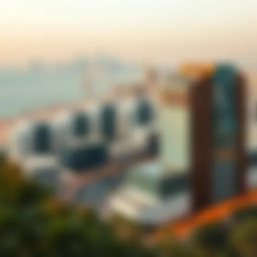 A panoramic view of the skyline in مركز مدينة زايد showcasing modern architecture