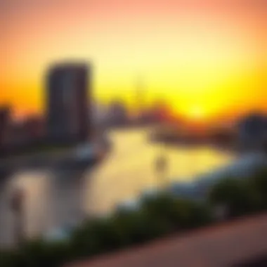 Stunning view of a creek in Dubai at sunset
