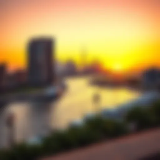 Stunning view of a creek in Dubai at sunset