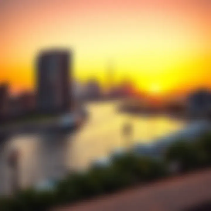 Stunning view of a creek in Dubai at sunset