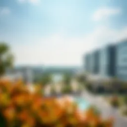 A panoramic view of District 10, showcasing the modern architecture and lush greenery.