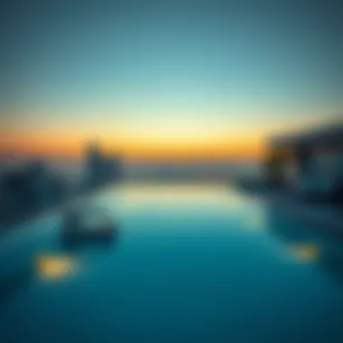 Elegant Rooftop Pool at Dusk Elegant rooftop pool with stunning city views at dusk