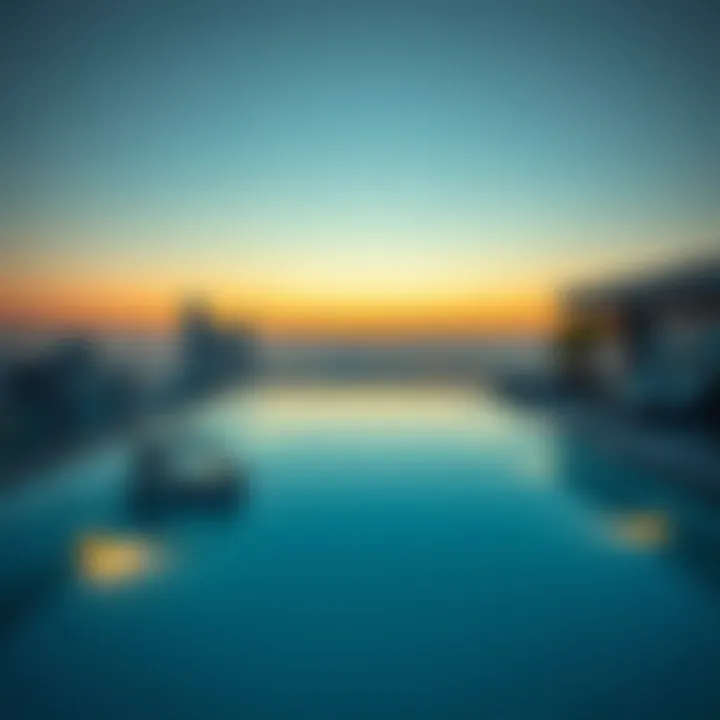 Elegant Rooftop Pool at Dusk Elegant rooftop pool with stunning city views at dusk