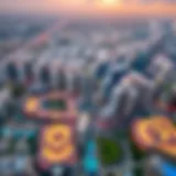 Aerial view of Dubai International City showcasing its vibrant architecture and layout