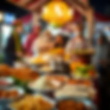 Traditional Emirati food displayed at a festive market.