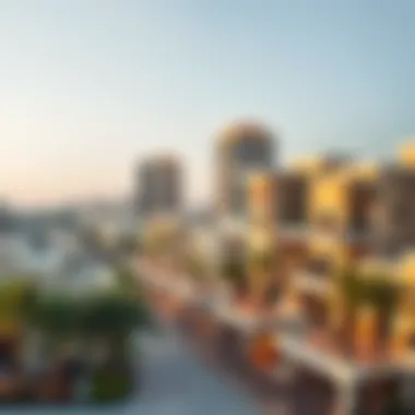 A panoramic view of a popular neighborhood in Dubai known for its furnished studios