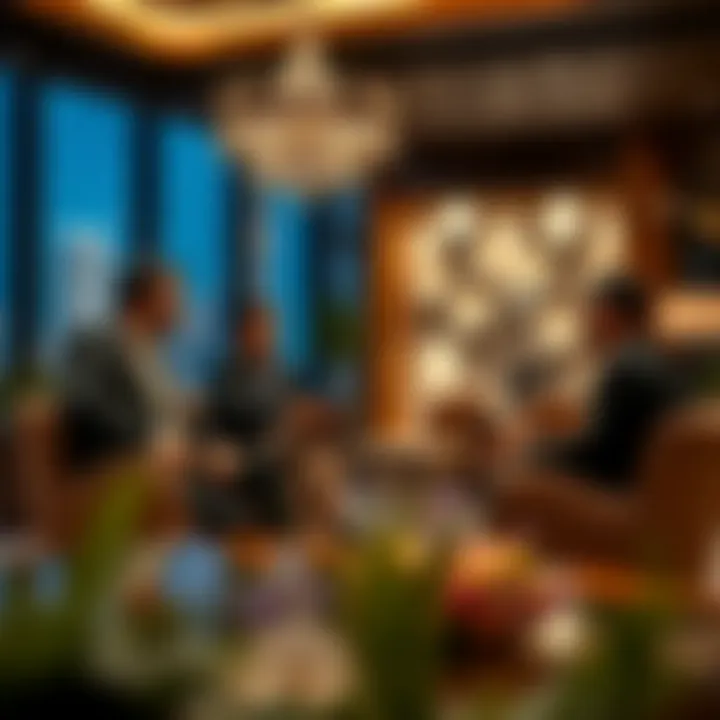 Investors discussing opportunities in royal lounge properties