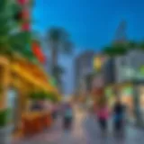 A vibrant street scene in Khalidiya showcasing local cafes and shops.