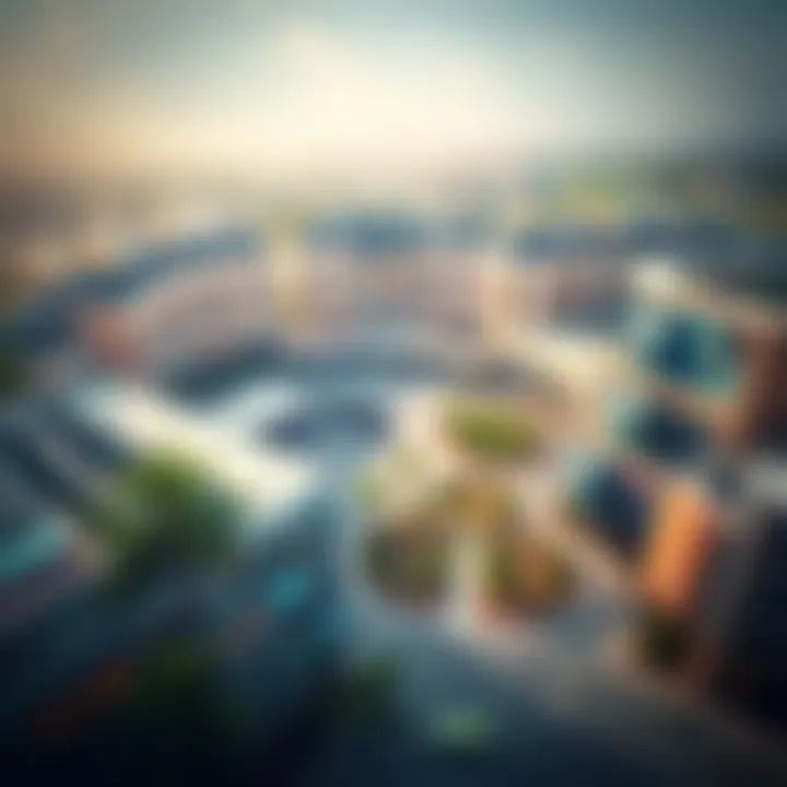 Aerial Perspective of MMI Town Square Aerial view of MMI Town Square showcasing its unique layout