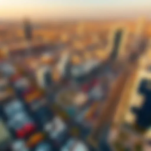 Aerial view of Motor City showcasing its vibrant automotive landscape