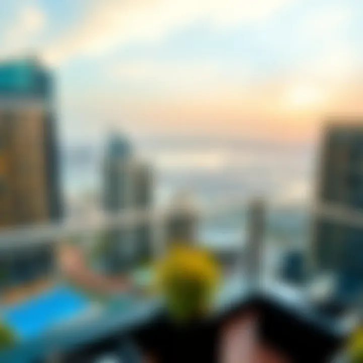 Panoramic view from a balcony in Orra Marina Tower overlooking Dubai Marina