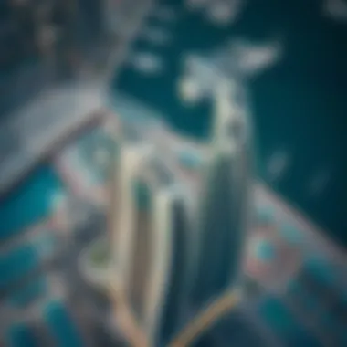 A stunning aerial view of Sky Five Dubai showcasing its unique architectural design.