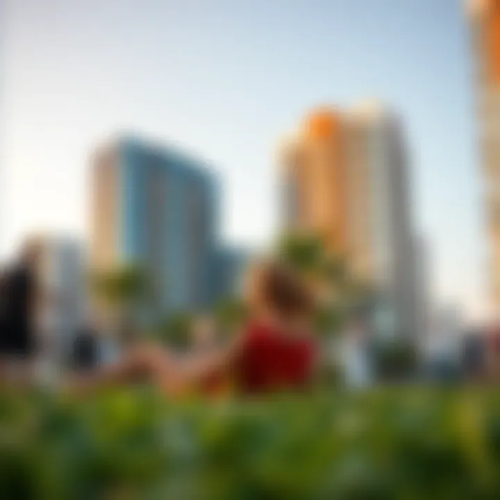 A vibrant lifestyle scene captured within the Sky Five Dubai community.