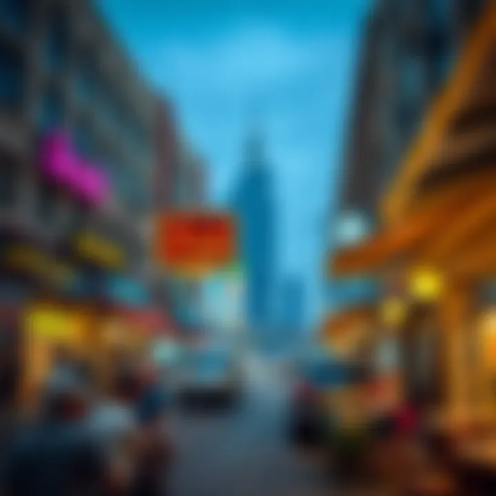 A street view of Bur Dubai featuring local shops and dining options