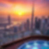A panoramic view of Dubai's skyline during sunset
