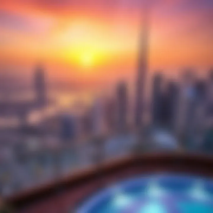 A panoramic view of Dubai's skyline during sunset