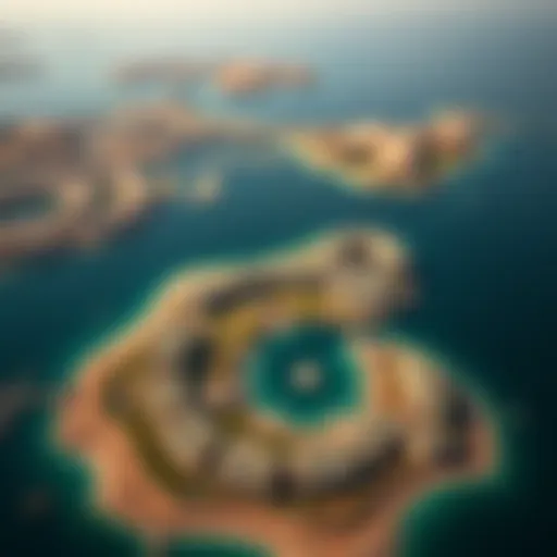 Stunning aerial view of Juzur Al Hob showcasing its unique island layout