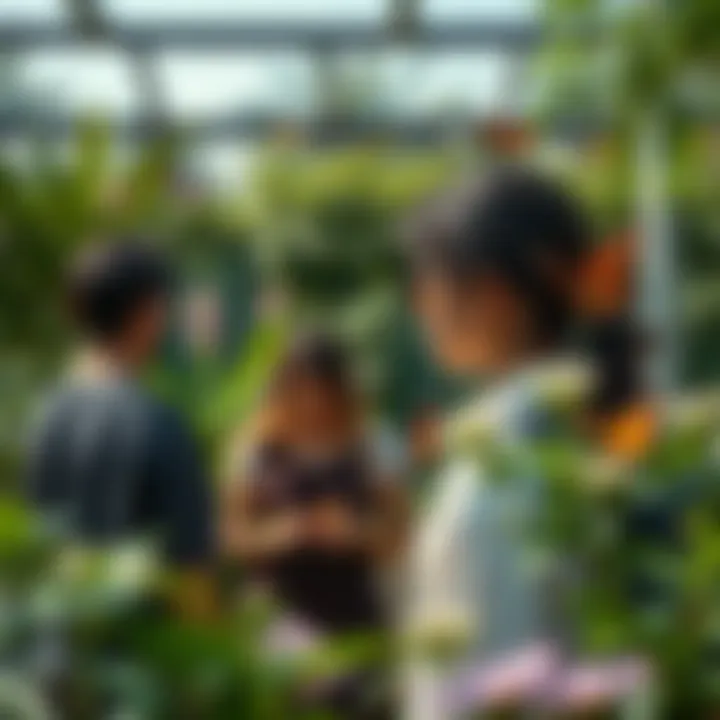 Visitors enjoying a tranquil moment among the butterflies and lush greenery of the garden