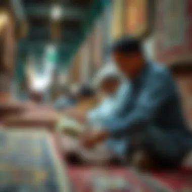 Artisans Crafting Carpets Artisans meticulously working on intricate carpet designs