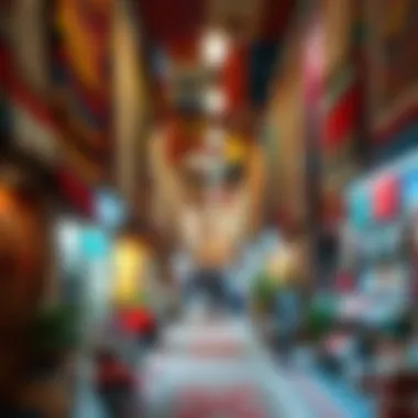 A colorful scene showcasing the bustling atmosphere of the Carpet Souk