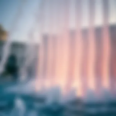 A close-up of the intricate water jets during the fountain's show
