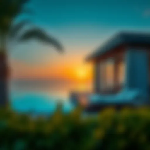 Scenic Beauty of Mamzar Beach Chalet Scenic view of Mamzar Beach Chalet at sunset