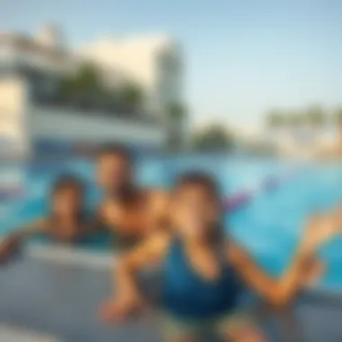 Community Joy: Family Fun in Dubai's Public Pools A family enjoying leisure time at a community swimming pool