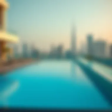 Skyline Retreat: Rooftop Pools in Urban Dubai A modern rooftop swimming pool with city skyline views